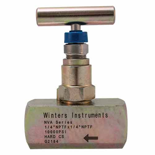 WINTERS NVA2020 NEEDLE VALVE, STAINLESS STEEL, 1/4" NPTF X 1/4" NPTF, HARD SEAT, STRAIGHT BODY, 6000 PSI MAX